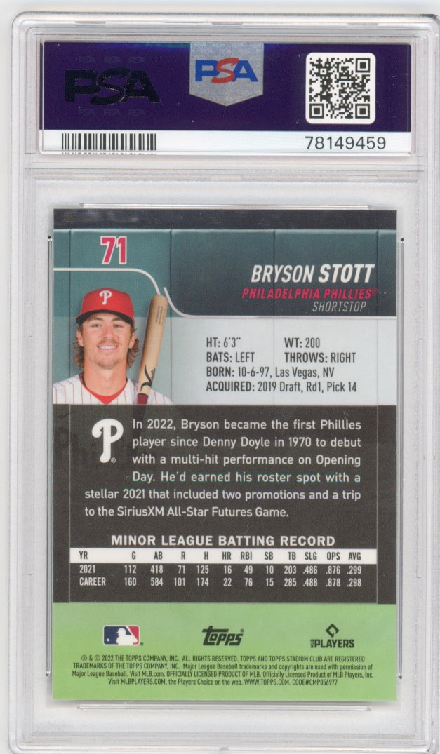 2022 Topps Stadium Club Chrome Bryson Stott Wave Refractor RC PSA 10